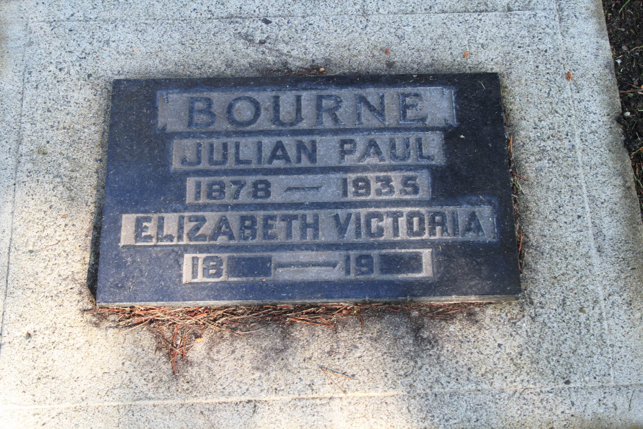 Grave of Julian Paul Bourne and Elizabeth Victoria Bourne in the Whitehorse Pioneer Cemetery, Yukon