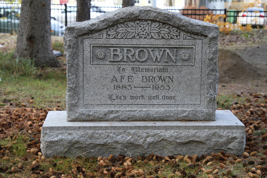 Headstone for Afe Brown, Whitehorse Pioneer Cemetery, Yukon