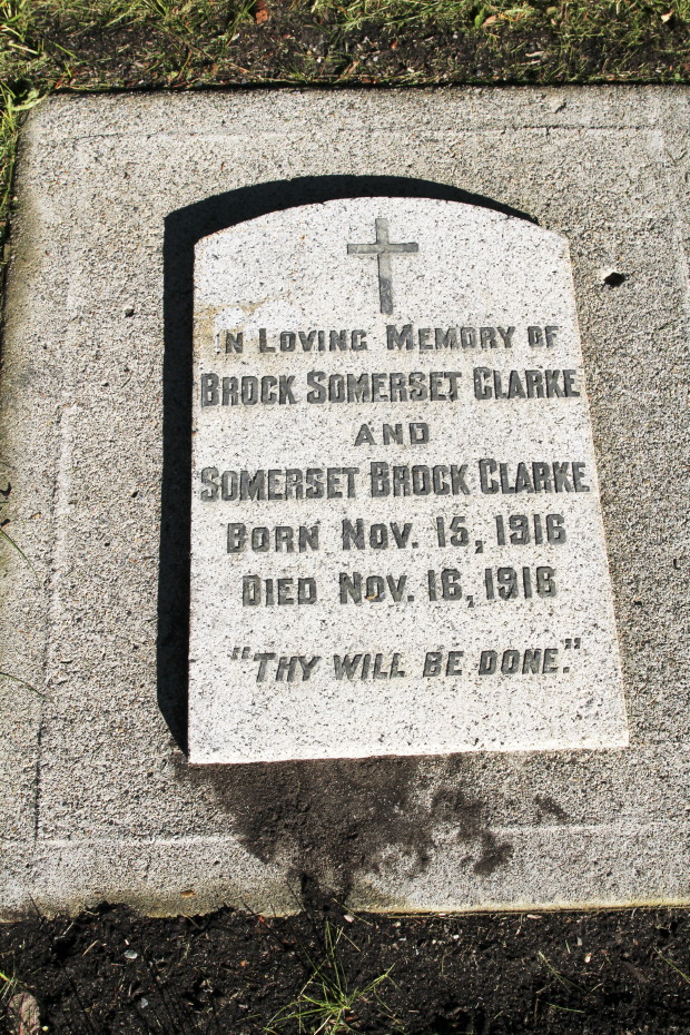 Grave of twin babies Brock Somerset Clarke and Somerset Brock Clarke in the Whitehorse Pioneer Cemetery, Yukon, 2018