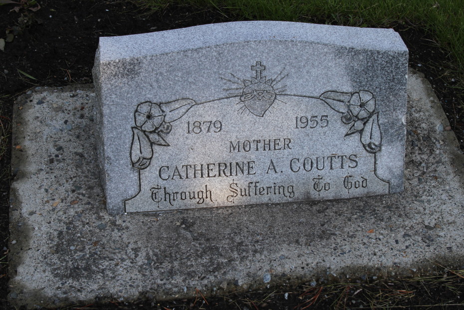 Grave of Catherine A. Coutts in the Whitehorse Pioneer Cemetery, Yukon