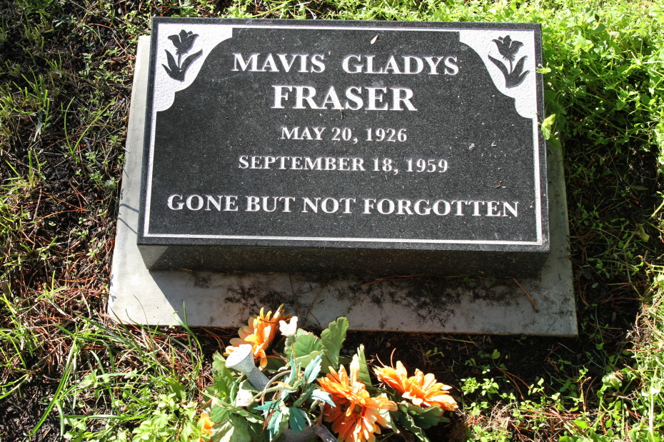 Grave of Mavis Gladys Fraser in the Whitehorse Pioneer Cemetery, Yukon