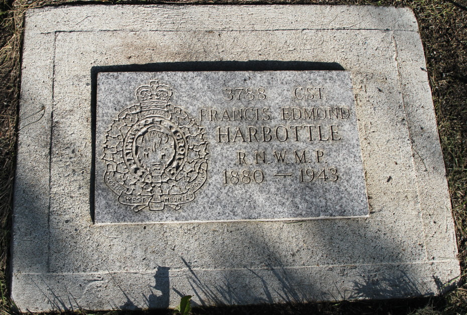 Headstone for Constable Francis Edmond Harbottle, Royal North-West Mounted Police (RNWMP), Whitehorse Pioneer Cemetery, Yukon