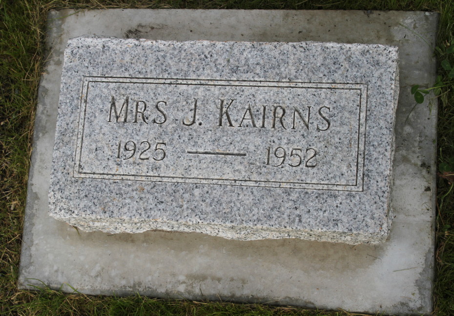 Grave of Mrs. J. Kairns in the Whitehorse Pioneer Cemetery, Yukon