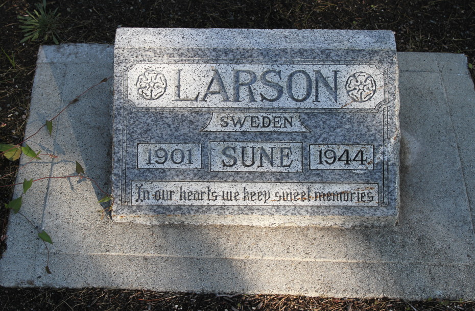Grave of Sune Larson in the Whitehorse Pioneer Cemetery, Yukon