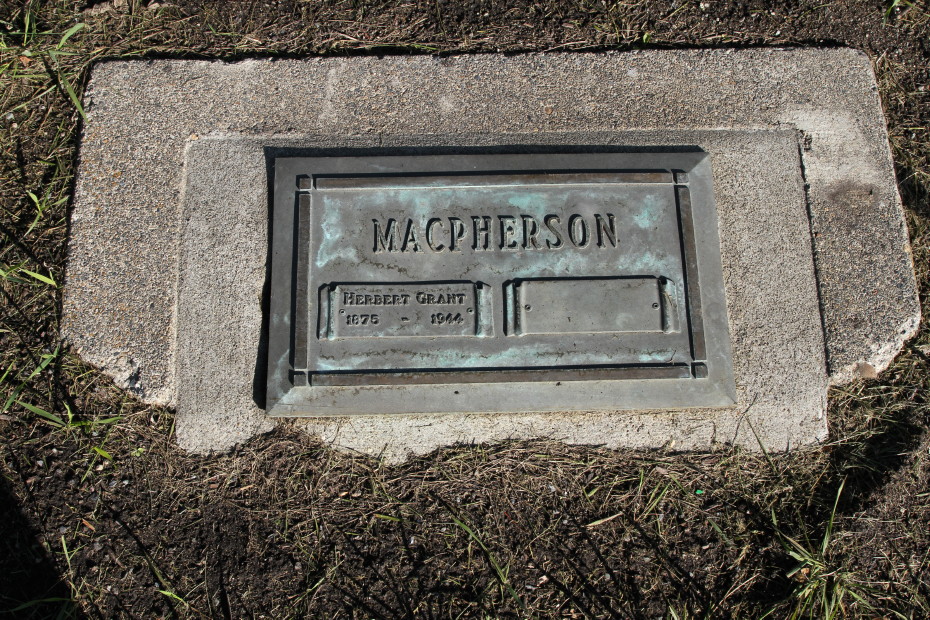 Grave of Herbert Grant MacPherson in the Whitehorse Pioneer Cemetery, Yukon, 2018