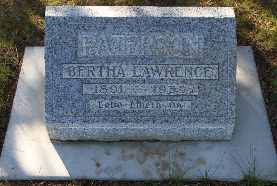 Grave of Bertha Lawrence Paterson in the Whitehorse Pioneer Cemetery, Yukon