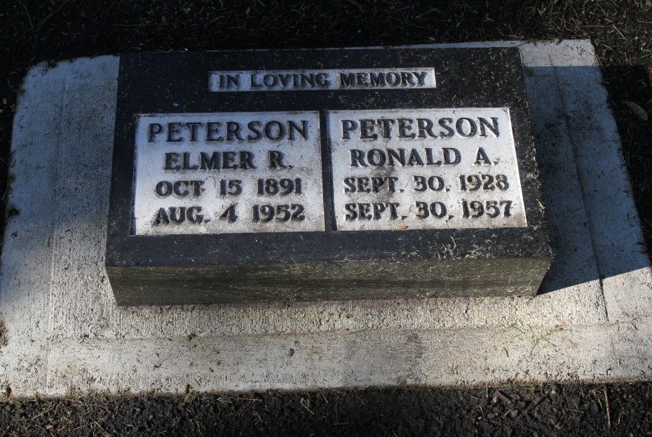 Grave of Elmer R. Peterson and Ronald A. Peterson in the Whitehorse Pioneer Cemetery, Yukon, 2018