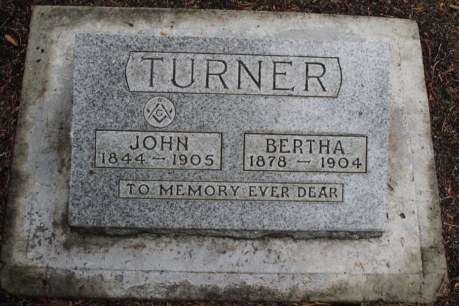 Grave of John Turner and Bertha Turner in the Whitehorse Pioneer Cemetery, Yukon, 2018
