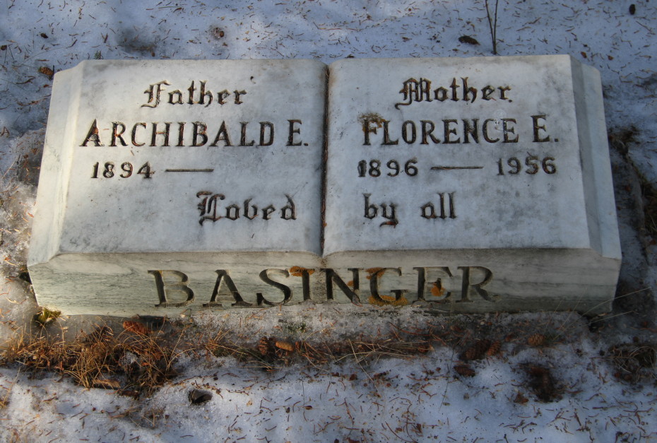 Grave of Archibald E. Basinger and Florence E. Basinger in the Whitehorse Pioneer Cemetery, Yukon