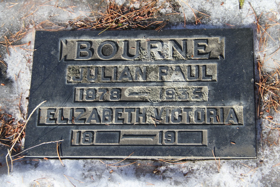 Grave of Julian Paul Bourne and Elizabeth Victoria Bourne in the Whitehorse Pioneer Cemetery, Yukon