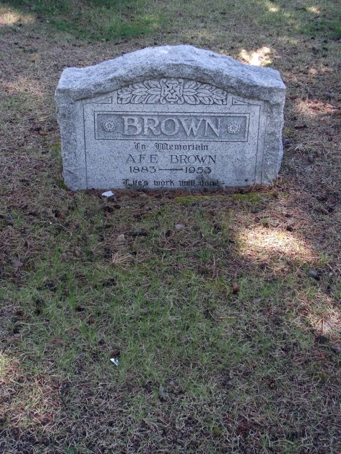 Headstone for Afe Brown, Whitehorse Pioneer Cemetery, Yukon