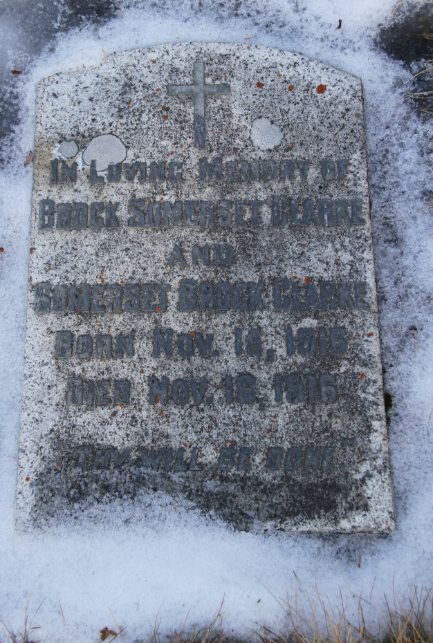 Grave of twin babies Brock Somerset Clarke and Somerset Brock Clarke in the Whitehorse Pioneer Cemetery, Yukon, 2017