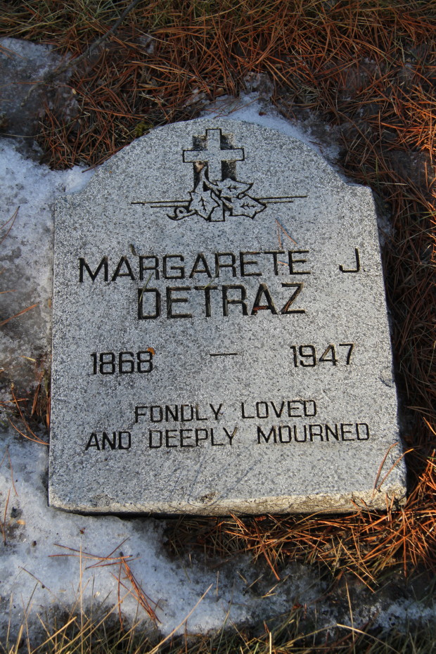 Grave of Margarete J. Detraz in the Whitehorse Pioneer Cemetery, Yukon