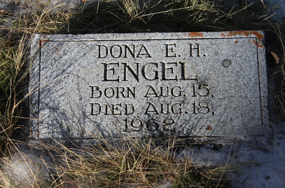 Grave of baby Dona E. H. Engel in the Whitehorse Pioneer Cemetery, Yukon, 2017