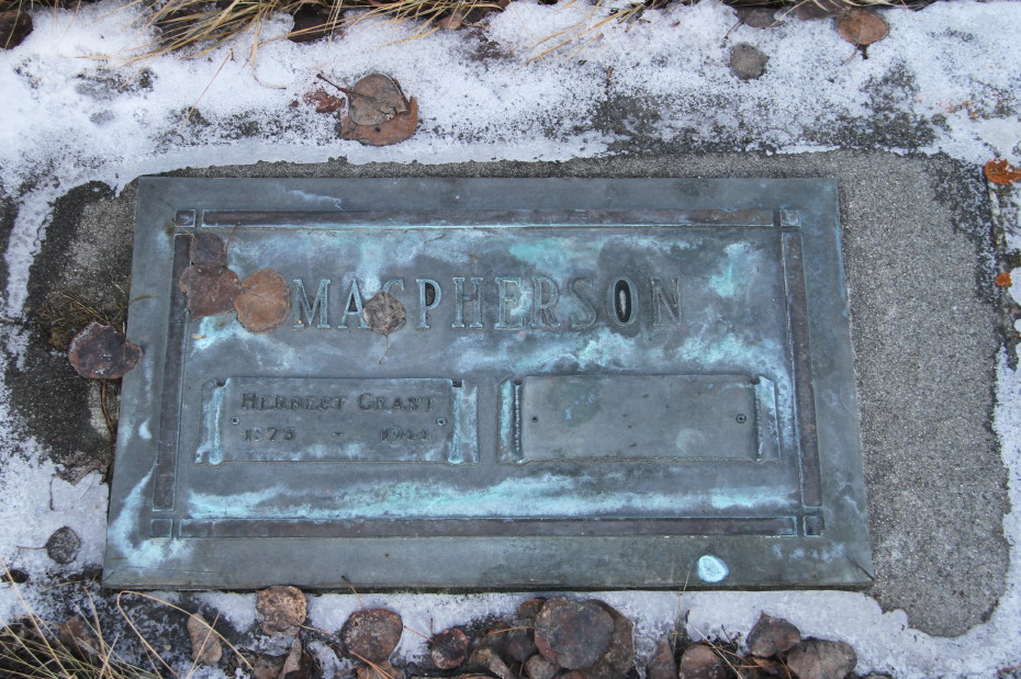 Grave of Herbert Grant MacPherson in the Whitehorse Pioneer Cemetery, Yukon, 2017