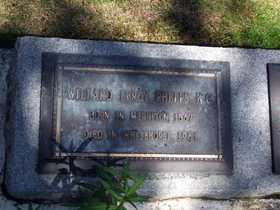 Headstone of Willard Leroy Phelps, K.C, Whitehorse Pioneer Cemetery, Yukon
