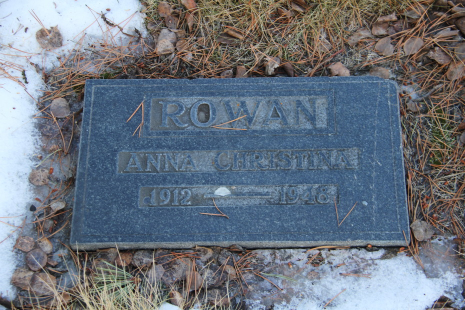 Grave of Anna Christina Rowan in the Whitehorse Pioneer Cemetery, Yukon