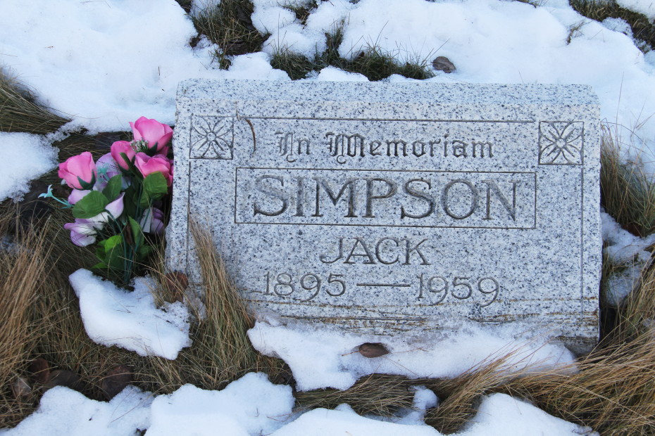Grave of John Cowan 'Jack' Simpson in the Whitehorse Pioneer Cemetery, Yukon, 2017
