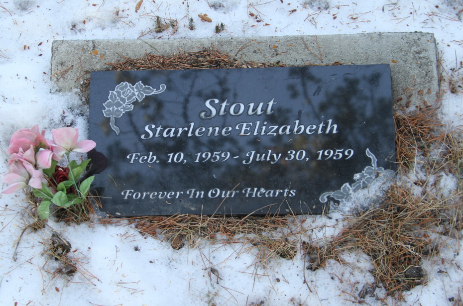 Grave of infant Starlene Elizabeth Stout in the Whitehorse Pioneer Cemetery, Yukon