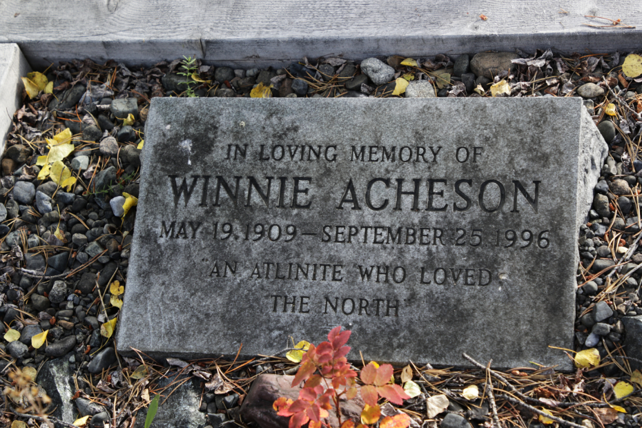 Grave of Winnie Acheson in the Atlin Cemetery, BC
