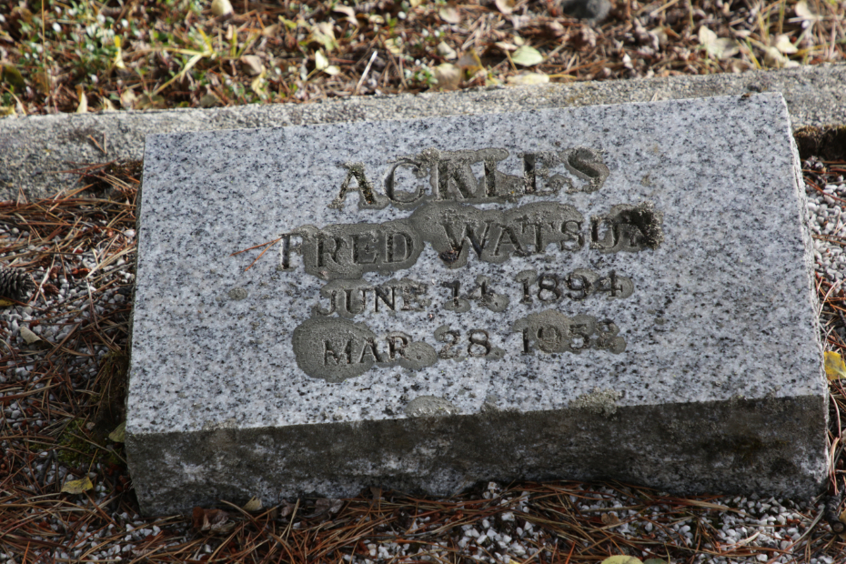 Grave of Fred Watson Ackles in the Atlin Cemetery, BC