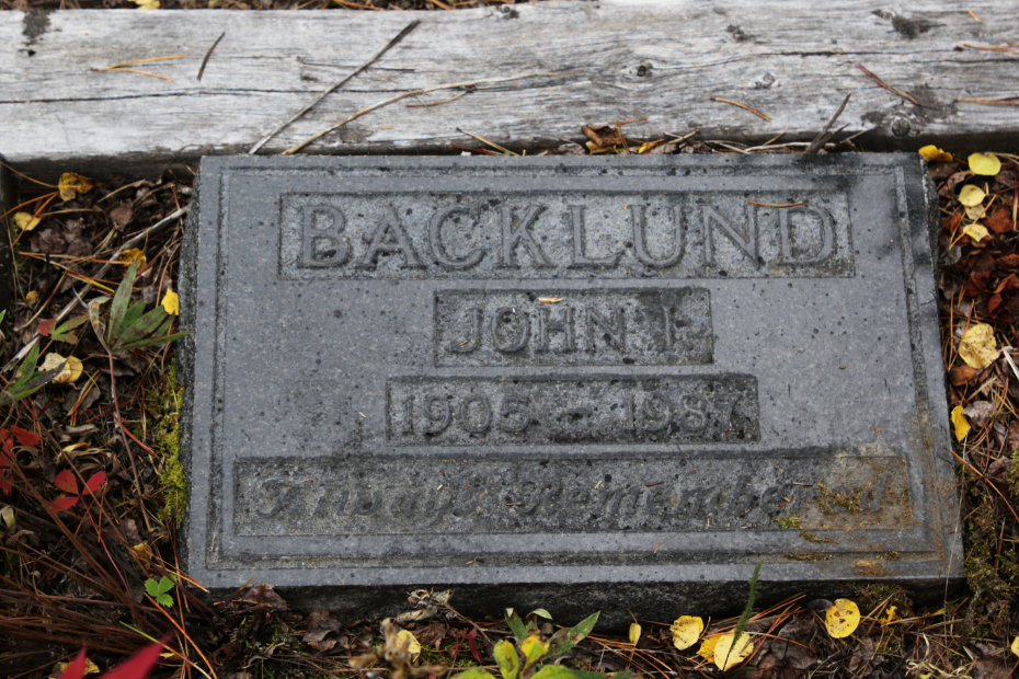 Grave of John I. Backlund in the Atlin Cemetery, BC