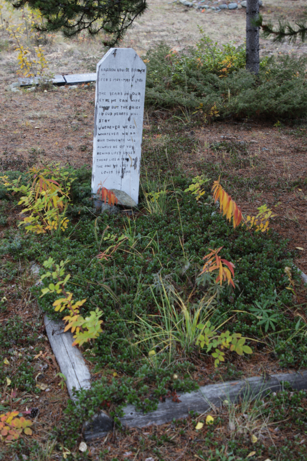 Grave of Karron Louise Brown in the Atlin Cemetery, BC