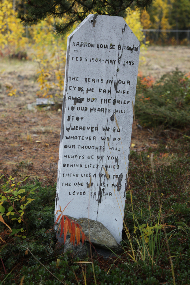 Grave of Karron Louise Brown in the Atlin Cemetery, BC