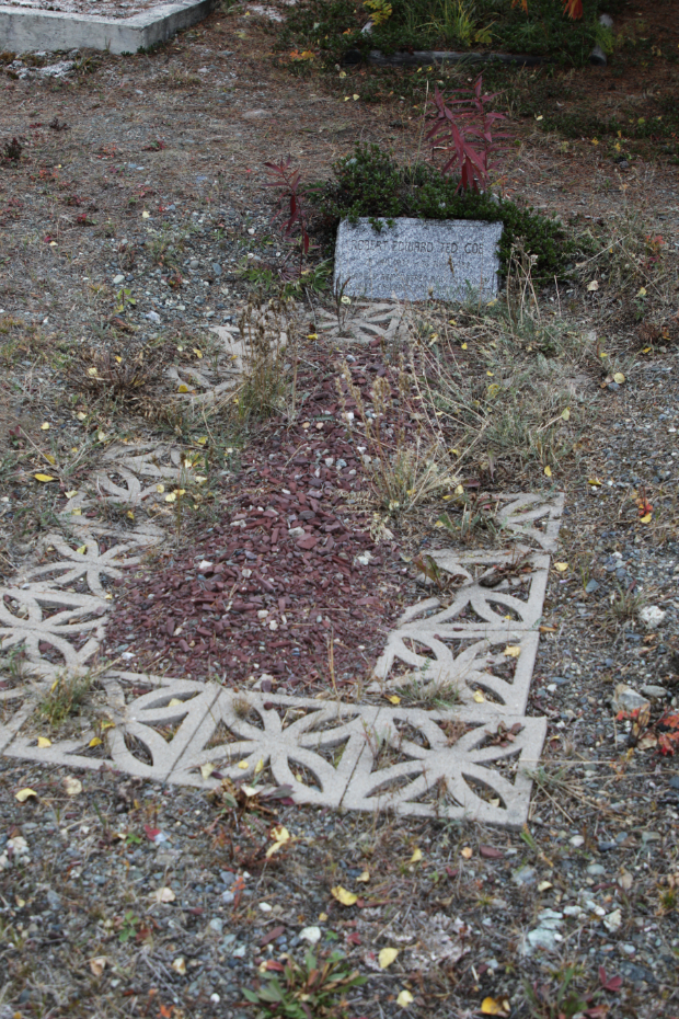 Grave of Robert Edward 'Ted' Coe in the Atlin Cemetery, BC