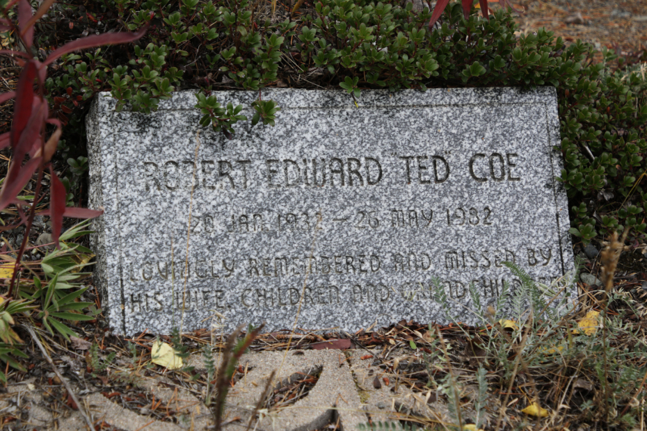 Grave of Robert Edward 'Ted' Coe in the Atlin Cemetery, BC