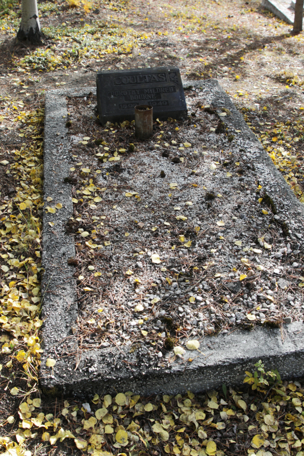 Grave of Dorothy Mildred Bourne Coultas in the Atlin Cemetery, BC