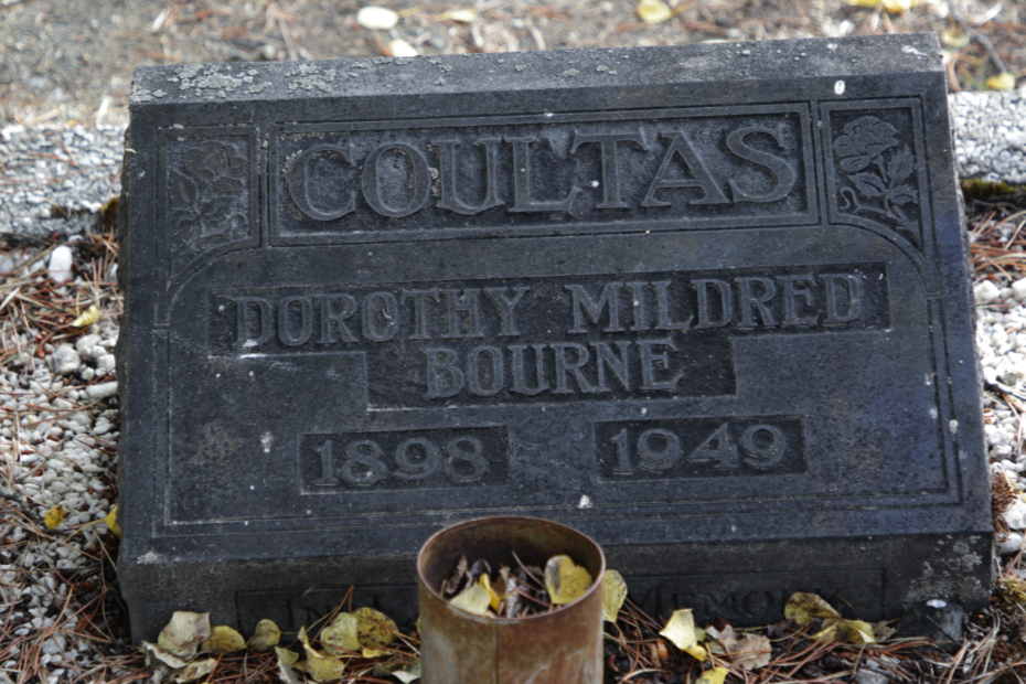 Grave of Dorothy Mildred Bourne Coultas in the Atlin Cemetery, BC