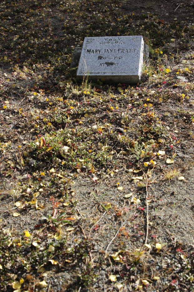 Grave of Mary Jane Craft in the Atlin Cemetery, BC