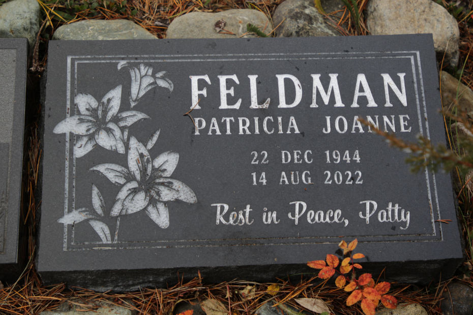 Grave of Patricia Joanne 'Patty' Feldman in the Atlin Cemetery, BC