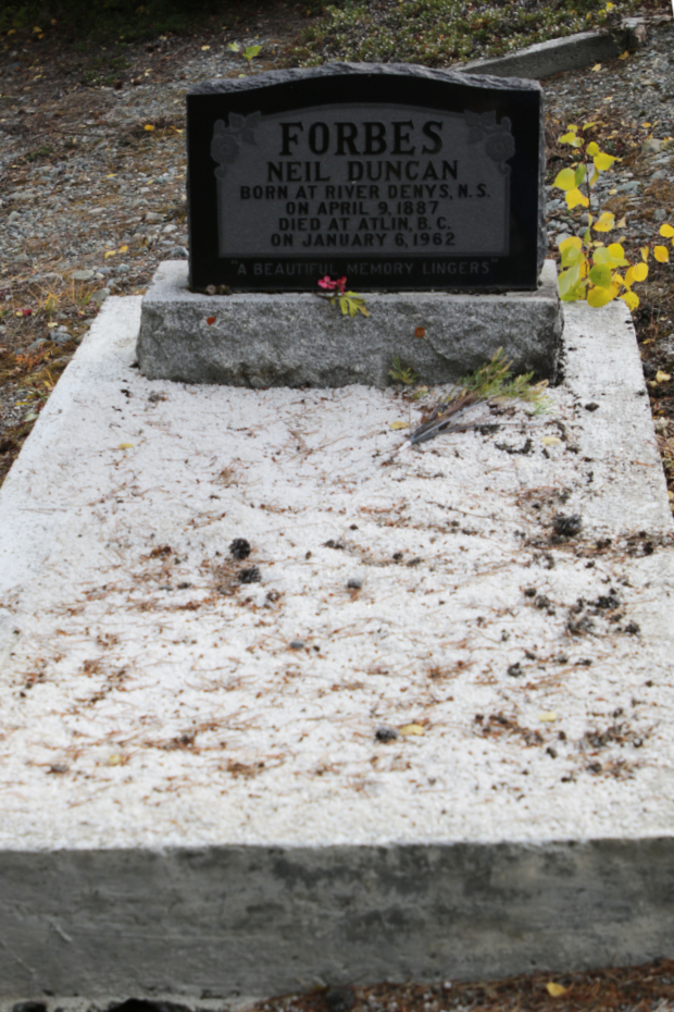 Grave of Neil Duncan Forbes in the Atlin Cemetery, BC
