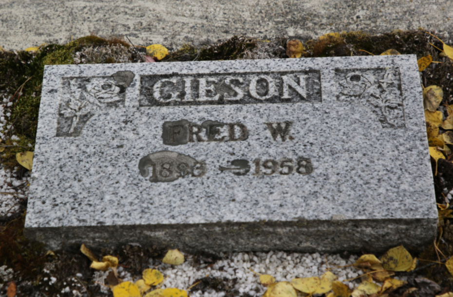 Grave of Fred William Giesen in the Atlin Cemetery, BC