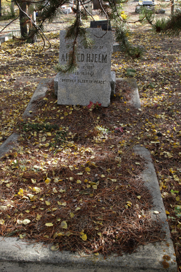 Grave of Alfred Hjelm in the Atlin Cemetery, BC