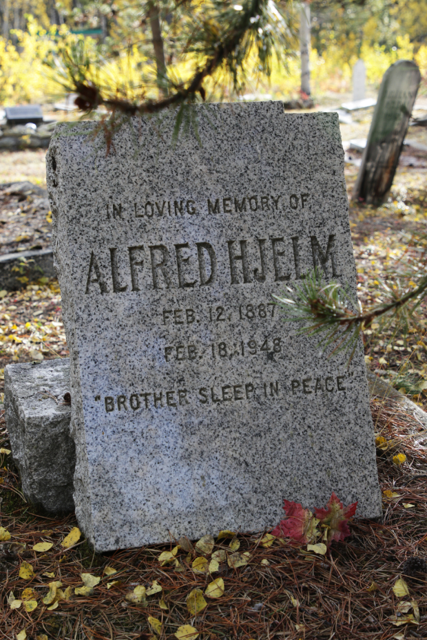 Grave of Alfred Hjelm in the Atlin Cemetery, BC