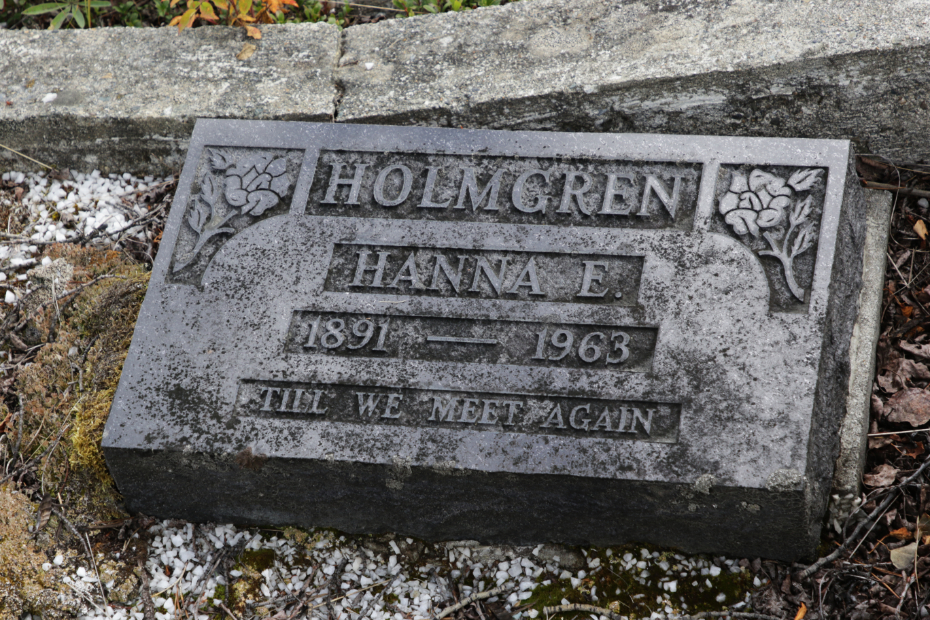 Grave of Hanna E. Holmgren in the Atlin Cemetery, BC