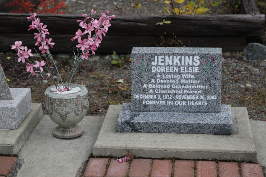 Grave of Doreen Elsie Jenkins in the Atlin Cemetery, BC