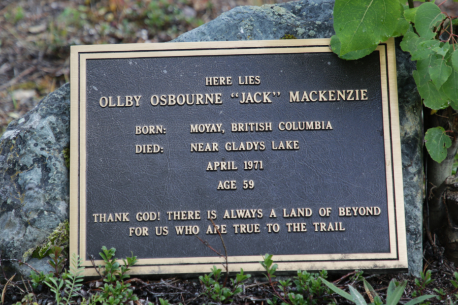 Grave of Ollby Osbourne 'Jack' Mackenzie in the Atlin Cemetery, BC