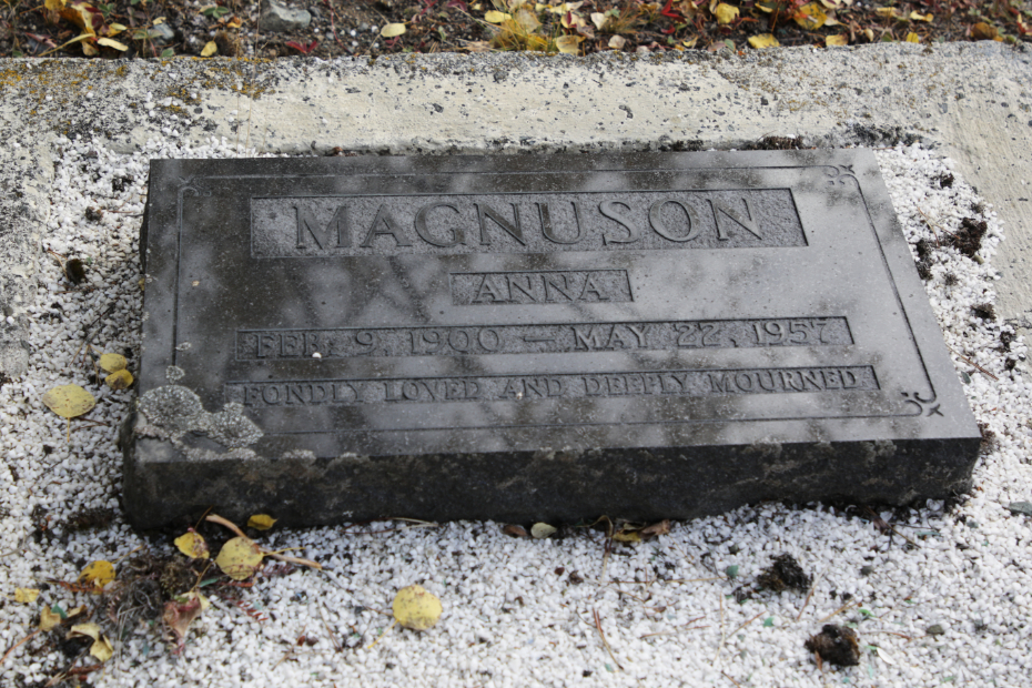 Grave of Anna Magnuson in the Atlin Cemetery, BC