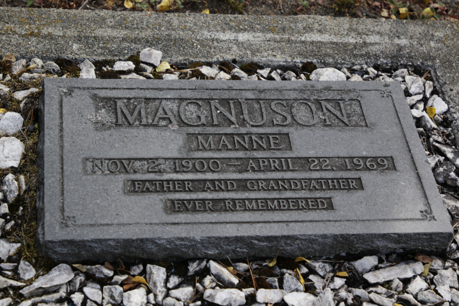 Grave of Manne Magnuson in the Atlin Cemetery, BC