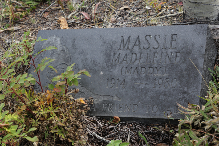 Grave of Madeleine 'Maddy' Massie in the Atlin Cemetery, BC
