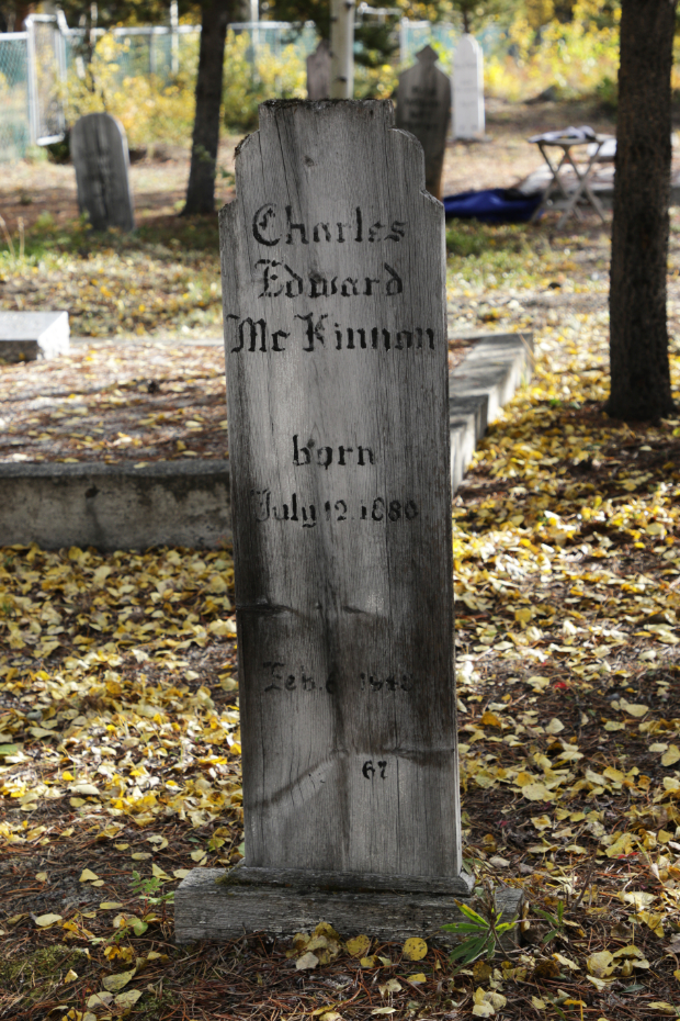 Grave of Charles Edward McKinnon in the Atlin Cemetery, BC