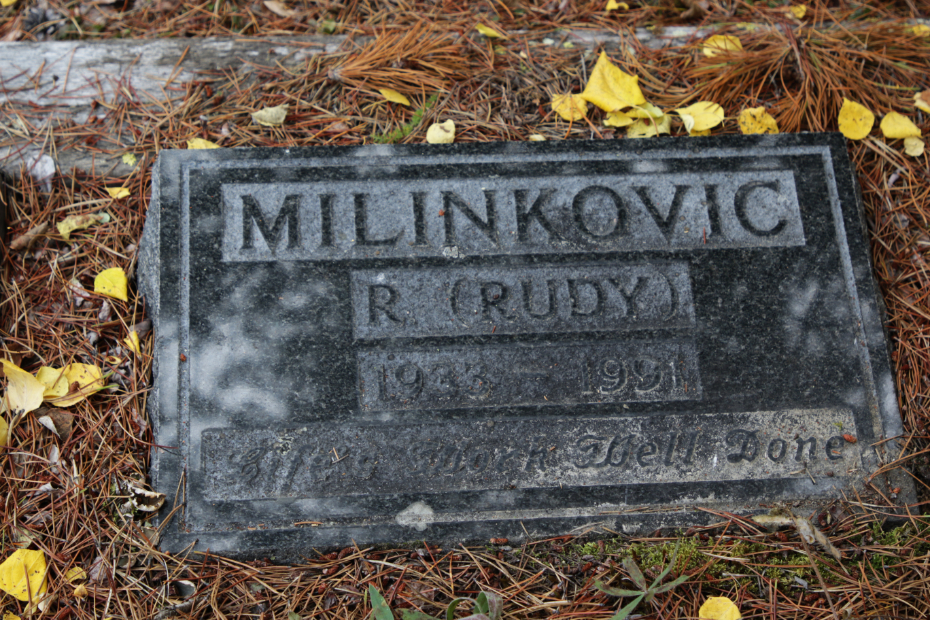 Grave of R. 'Rudy' Milinkovic in the Atlin Cemetery, BC