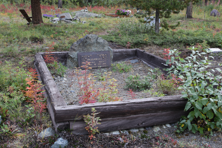 Grave of Alan Passarell in the Atlin Cemetery, BC