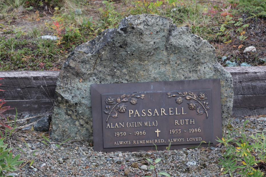 Grave of Alan Passarell in the Atlin Cemetery, BC