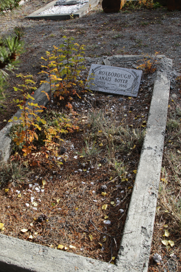 Grave of Anais Boyer Roxborough in the Atlin Cemetery, BC