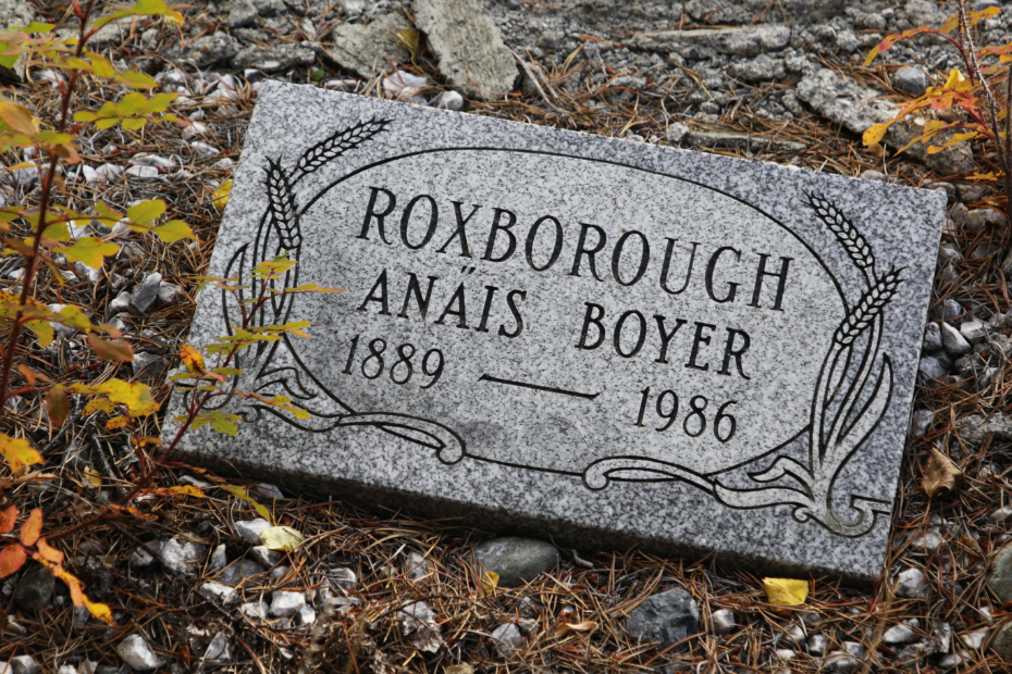 Grave of Anais Boyer Roxborough in the Atlin Cemetery, BC